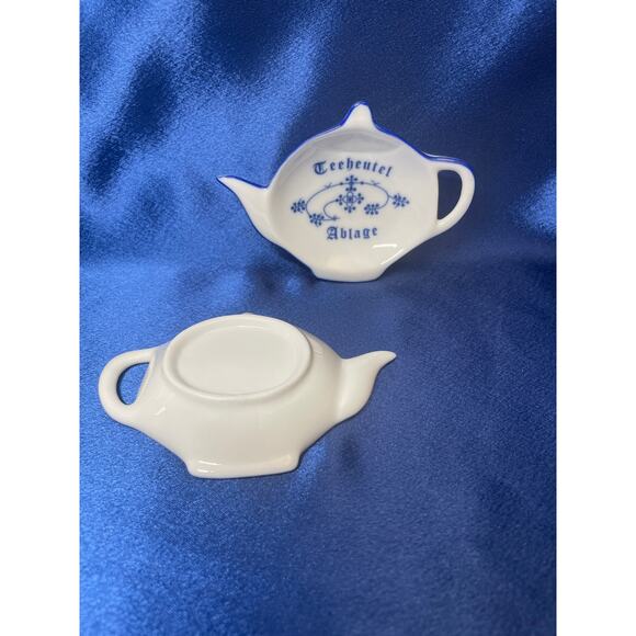 Pair of Porcelain Teabag Holders Blue and White from Germany - Picture 3 of 3
